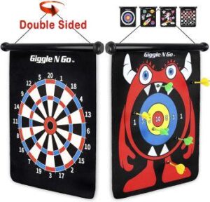 GIGGLE N GO Magnetic Dart Board Game - Our Reversible Rollup Kids Dart Board Set