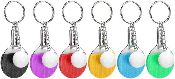 6Pcs Table Tennis Keychain, Mini Ping Pong Keyrings with Table Tennis Racket Sports Keyring for Bags Backpack
