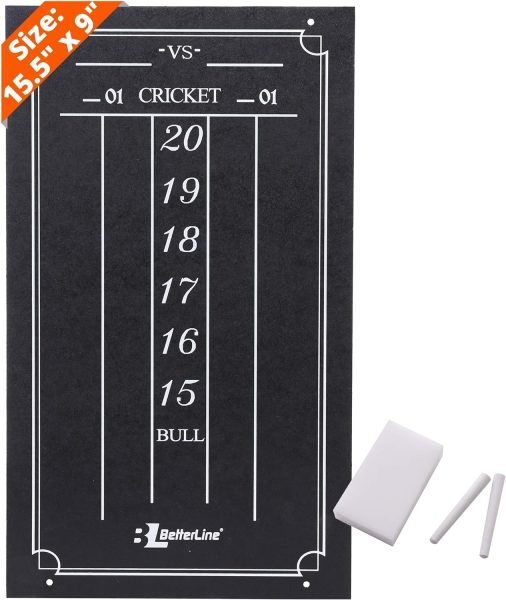 BETTERLINE Large Professional Scoreboard Chalkboard for Cricket and 01 Darts Games - 15.5 x 9 Inch (39.3 x 22.9 cm) - Black Board - Eraser and 2 Chalk Pieces Included