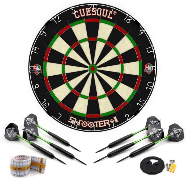 CUESOUL Shooter-I Official Size Tournament Sisal Bristle Dartboard with Dart Set,Approved by The WDF for Steel Tip Darts,with or Without Dartboard Surround Wall Protector for Your Choice