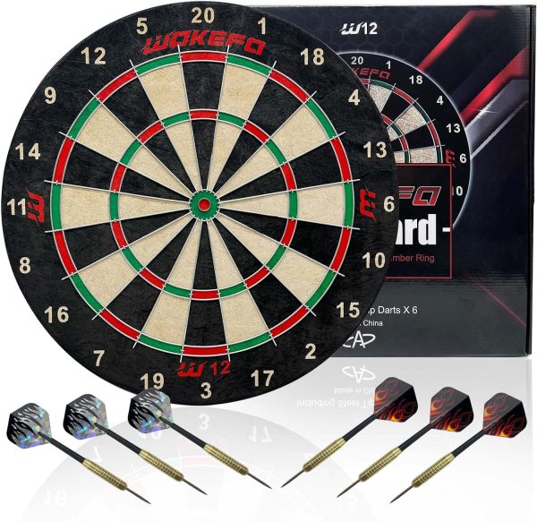 Dart Boards Set for Adults, Bristle Sisal Professional Size Dartboard Set with Staple-Free Bullseye, Round Radial Spider Wire, Number Ring-Free Dart Boards Game Includes 6 Steel Tip Darts, 17.75