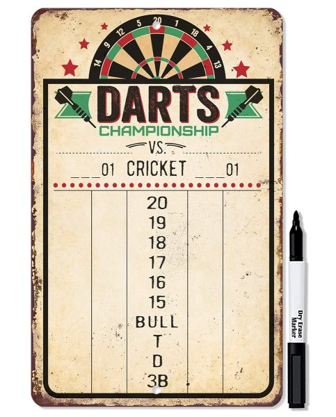 Dart Scoreboard Dry Erase for Keeping Score in All Cricket Games, 301 or 501 - Dart Board Scoreboard Includes Magnetic Dry Erase Marker with Eraser - A Really Great Looking Darts Scoreboard