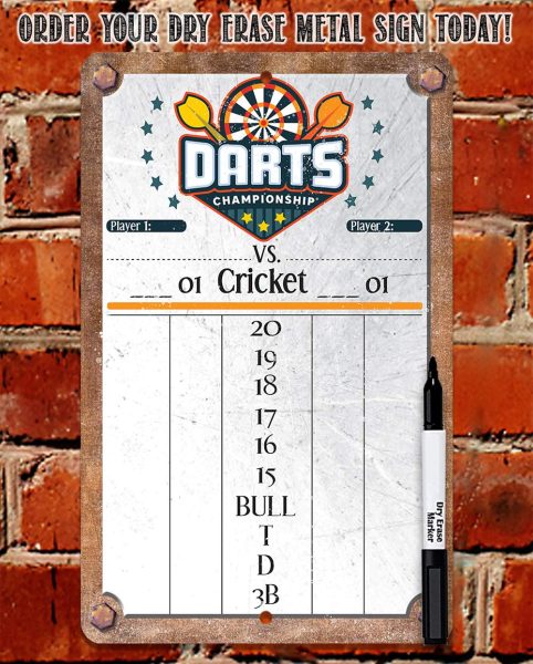Dart Scoreboard (white) Dry Erase for Keeping Score in All Cricket Games, 301 or 501 - Dart Board Scoreboard Includes Magnetic Dry Erase Marker with Eraser - A Really Great Looking Darts Scoreboard