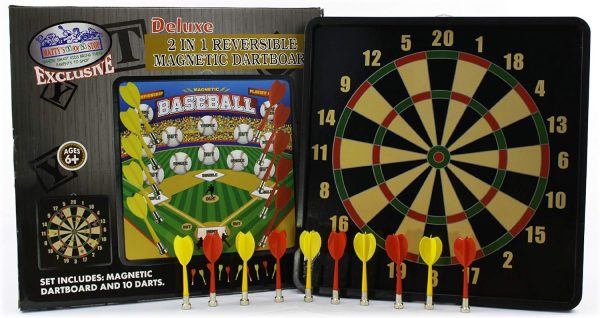 Deluxe 2-in-1 Reversible Magnetic Dartboard (Dart Board) with 10 Darts, Featuring Standard Darts  Baseball Games - Mattys Toy Stop Exclusive