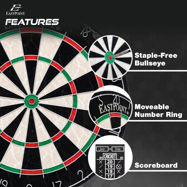 EastPoint Sports Official Size Dart Board Set with Dart Scoreboard  Accessories - Includes 6 18g Steel Tip Darts and Easy-Hang Hardware Kit - Premium Darts Set for Game Room, Man Cave  Indoor Games