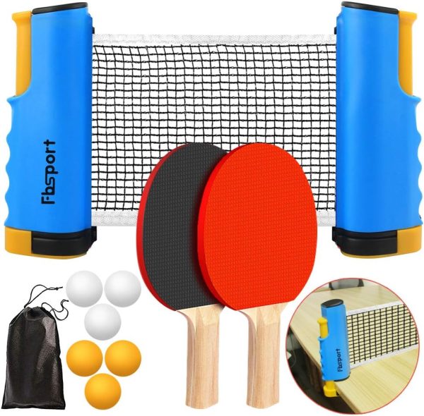 FBSPORT Ping Pong Paddle Set, Portable Table Tennis Set with Retractable Net,Rackets,Balls and Carry Bag for Indoor/Outdoor Games