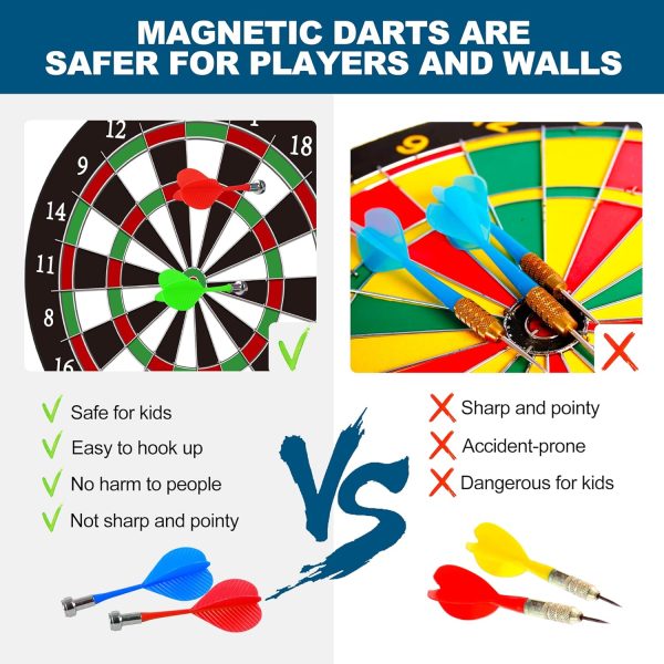 GaHoo Magnetic Dart Board, Safe Dart Game Toy for Kids, 12pcs Magnetic Darts, Excellent Indoor Game and Party Game, Double Sided Dart Board Toys Gifts for 4 5 6 7 8 9 10-12 Years Old Boy Girl Adults