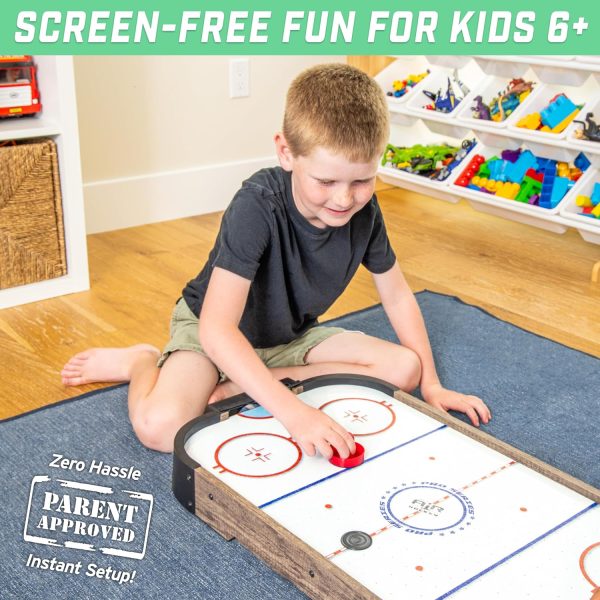GoSports 30 Inch Table Top Air Hockey Game for Kids - Portable, Battery Operated Game Table - Oak or Black