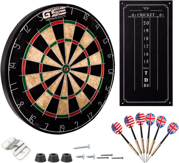 GSE 18 Regulation Size Steel Tip Dartboard Game Set. Excellent Bristle/Sisal, Baseball, Bullseye, Dart Board Game Set for AdultsKids(Several Styles Available)