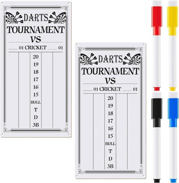 Juexica 2 Pieces Dart Scoreboard Dry Erase Scoreboard Dart Score Keeper Dart Accessories with 4 Dry Erase Markers for Cricket and 01 Dart Games, 15 x 7.8 Inches