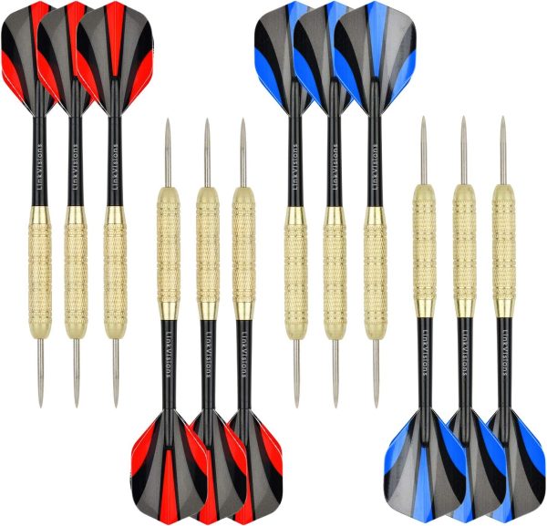LinkVisions Dartboard with Staple-Free Bullseye, 18g Steel Tip Darts Set,12 Steel Tip Darts 18g, Dartboard Mounting Kits Included