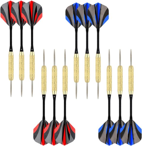 LinkVisions Dartboard with Staple-Free Bullseye, 18g Steel Tip Darts Set,12 Steel Tip Darts 18g, Dartboard Mounting Kits Included