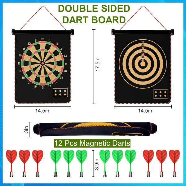 Magnetic Dart Board Game for Kids and Adults with 12pcs Safe Darts, Double Sided Dart Board Games Set Indoor Outdoor Games, Christmas Toys Gifts for 6 7 8 9 10 11 12 13 14 15 16 Year Old Boys Girls