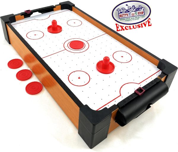 Mattys Toy Stop Deluxe Wooden 16 Mini Table Top Air Hockey (Extra Pucks)  Foosball (Soccer) (Extra Balls) Games Gift Set Bundle - 2 Pack