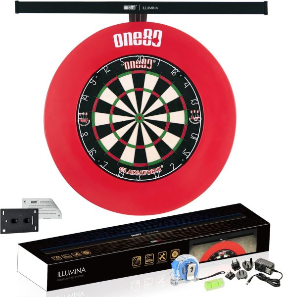 ONE80 ILLUMINA Dartboard Lighting System, Minimum Shadow and Clear Vision Design, Natural Sunlight Effect, Tape Measure and Spirit Level Included, Dartboard and Surround NOT Included