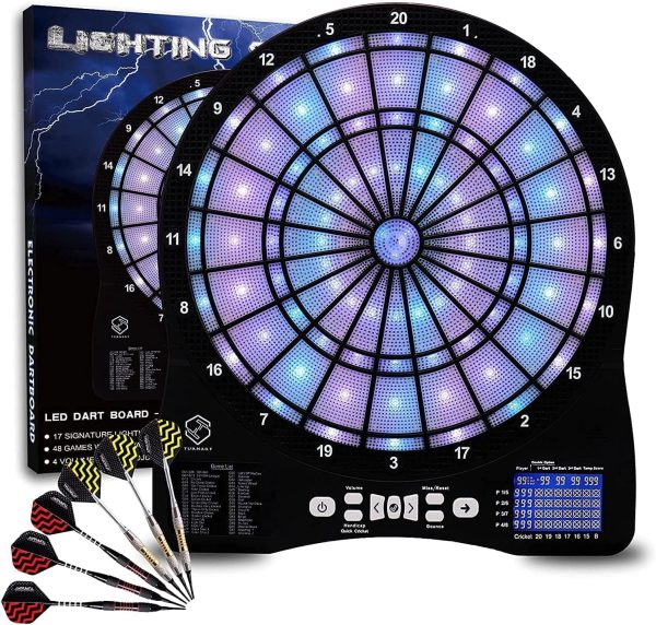 Turnart Electronic Dart Board,13 inch Illuminated Segments Light Based Games Electric Dartboard Tested Tough Segment for Enhanced Durability Professional with Scoring