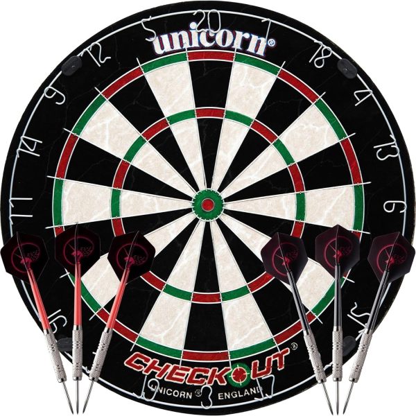 UNICORN Dartboard with 6 Darts | Checkout | Entry Level Bristle Board for Adults | Quality Sisal Number Ring  Spider