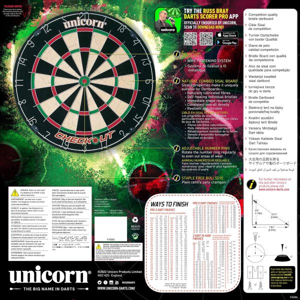 UNICORN Dartboard with 6 Darts | Checkout | Entry Level Bristle Board for Adults | Quality Sisal Number Ring  Spider