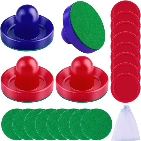 URATOT Air Hockey Pushers and Air Hockey Pucks Air Hockey Paddles, Goal Handles Paddles Replacement Accessories for Game Tables(4 Pushers, 8 Red Pucks and 8 Green Pads)
