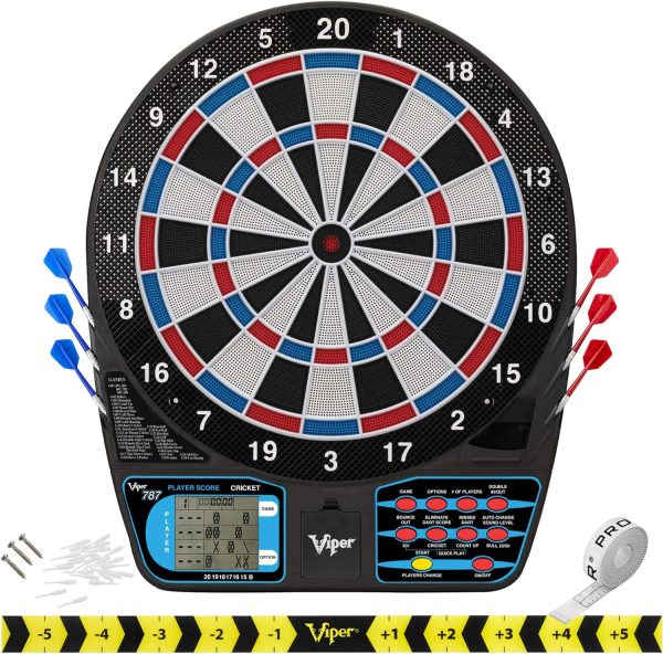 Viper 787 Electronic Dartboard, Ultra Thin Spider For Increased Scoring Area, Free Floating Segments, Locking Segment Holes For Fewer Bounceouts, Automatic Scoring