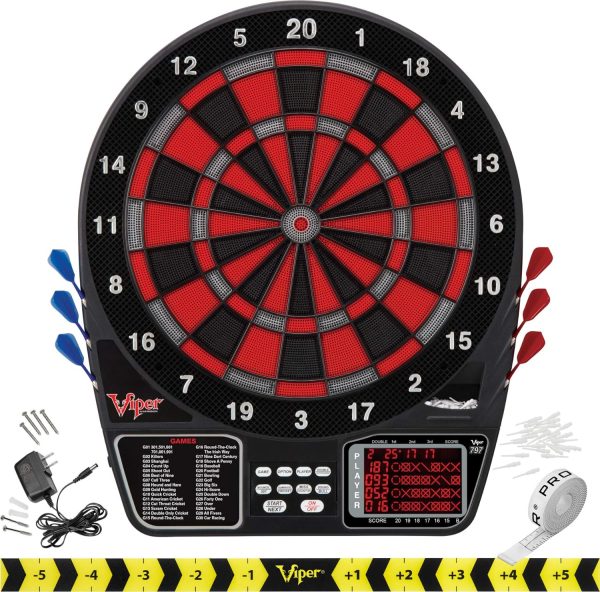 Viper 797 Electronic Dartboard, Quick Access To 301 And Countup From Button Interface, Extended Catch Ring, 11 Square Inch Scoreboard Display, Includes Darts And Extra Tips, 43 Games And 241 Options