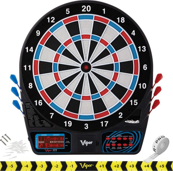 Viper by GLD Products 777 Electronic Dartboard Sport Size Over 40 Games Auto-Scoring LCD Cricket Display Impact-Tough Target for Lasting Durability and Ultra-Thin Spider for Fewer Bounce Outs with Soft Tip Darts, black, one size