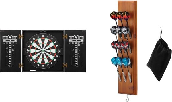 Viper Hideaway Cabinet  Steel-Tip Dartboard Ready-to-Play Bundle, Reversible Standard and Baseball Game Options with Two Sets of Steel-Tip Darts and Chalk Scoreboards, Black Matte Finish