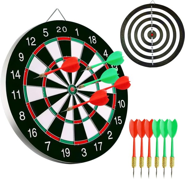 WIHQIBVCE Dart Board Game Set - 17 Double Sided Usable Dartboard with 6 Steel Tip Darts, Excellent Indoor  Outdoor Party Game, Christmas Birthday Gifts for Adults Teens Family Office Leisure Sport
