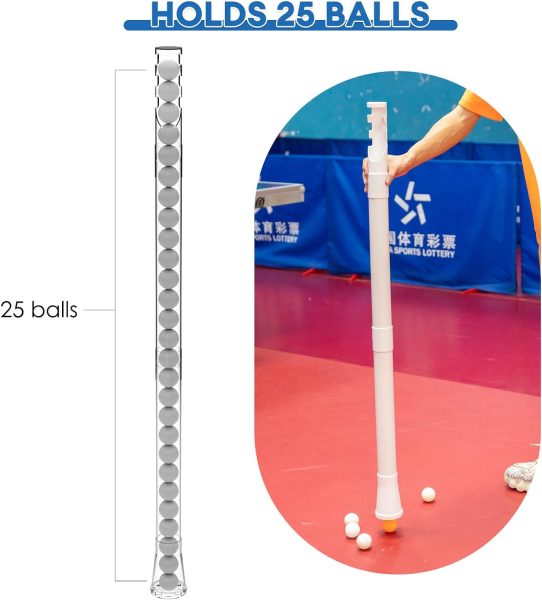 XMJY Table Tennis Ball Picker, Ping Pong Ball Picker Upper Tube Holds About 25 Balls, 43.5 Inch Detachable Ball Collector Ping Pong Accessories