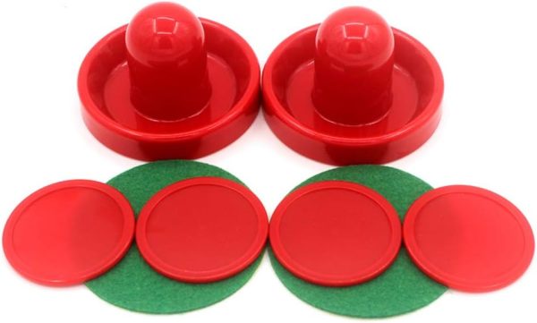 1 Set Mini Air Hockey Pushers and Air Hockey Pucks Great Goal Handles Pushers Goal Handles Paddles Replacement Accessories for Game Tables 60 MM, Red(2 Strikers, 4 Pucks)