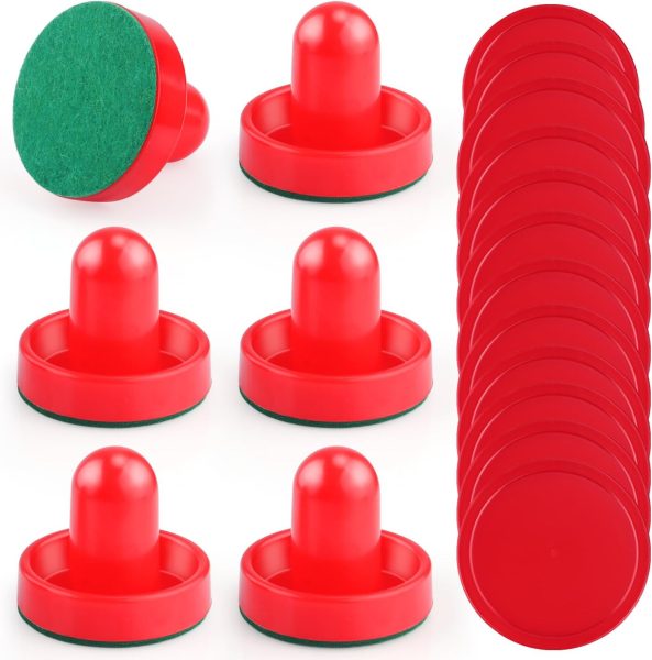 3 Sets 60mm Mini Air Hockey Pucks and Paddles Air Hockey Pushers Pucks Goal Handles Paddles Red Replacement Accessories for Game Tables (6 Strikers+12 Pucks)