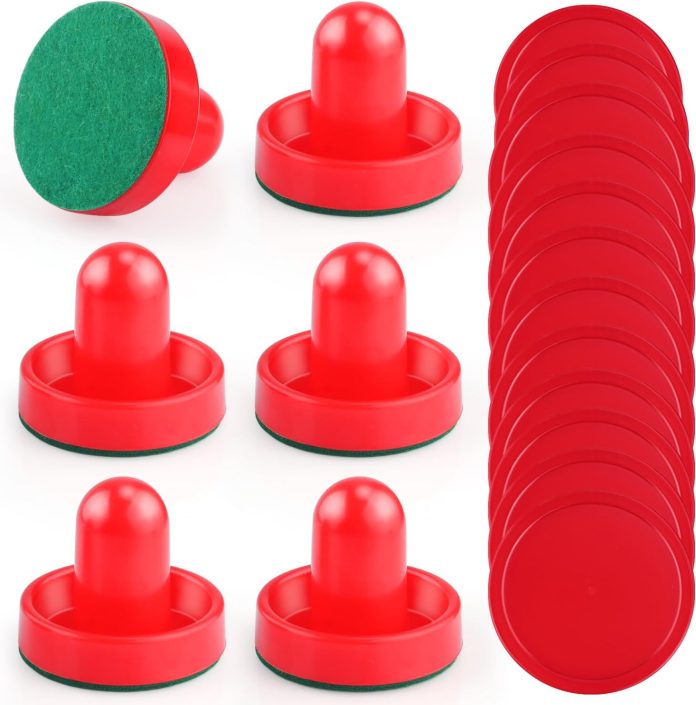 3 sets 60mm mini air hockey pucks and paddles air hockey pushers pucks goal handles paddles red replacement accessories