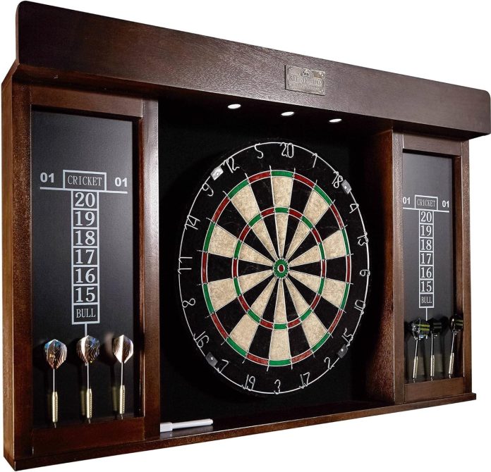 40 in dart board cabinet set large for adults home bar game room playroom wooden cabinet doors led lights 6 steel tip da