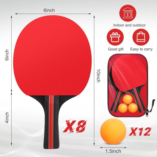 8 Pieces Table Tennis Rackets Bulks Table Tennis Paddle Set Portable Table Tennis Accessories for Indoor Outdoor Games, Kids Adult Sport, with 12 Table Tennis Balls and 4 Storage Bags
