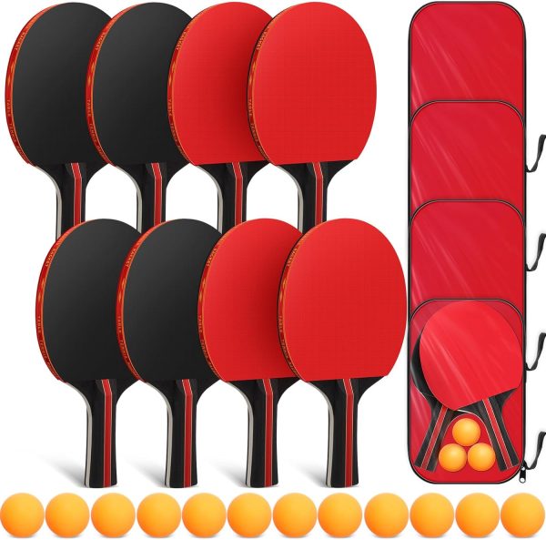 8 Pieces Table Tennis Rackets Bulks Table Tennis Paddle Set Portable Table Tennis Accessories for Indoor Outdoor Games, Kids Adult Sport, with 12 Table Tennis Balls and 4 Storage Bags