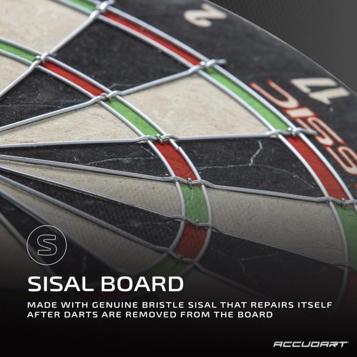 accudart classic bristle dartboard official size 18 x 15 self healing genuine bristle sisal staple free bullseye ideal f 1