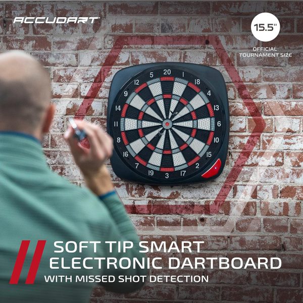 Accudart SDB 4.0 Electronic Soft Tip Smart Dartboard with Online Game Play - Stat Tracker - Custom Profile  Rankings - Regulation Sized 15.5 - Missed Shot Detection – Impact noise reduction system