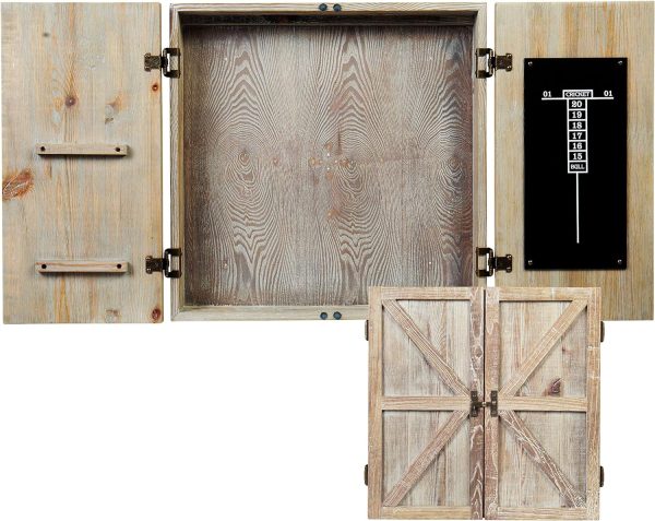 American Legend Barnwood Dartboard Cabinet with Wheat Finished Barn Style Doors - Dartboard Not Included