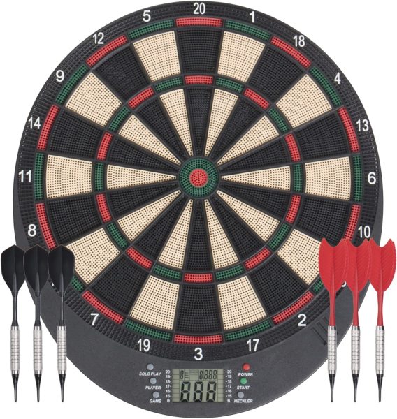 Arachnid Lightweight Electronic Dartboard with LCD Scoring Displays, Heckler Feature, 8-Player Scoring and 21 Games with 65 Variations , Black, 18.5L x 17.5W x 6.75D in.