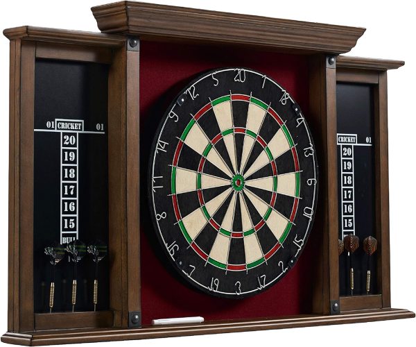 Barrington Dartboard Multiple Styles Pre-Assembled Wood Dartboard Cabinet Collection with 18” Bristle Dartboard  Steel Tip Dart Set, Perfect for Cricket Games