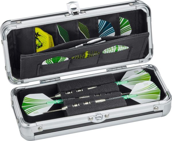 Casemaster Sole Aluminum Slim Profile Dart Case Holds 3 Steel Tip and Soft Tip Darts with Enough Space to Keep Flights in Shape, Features Built-In Pockets for Other Accessories,Black