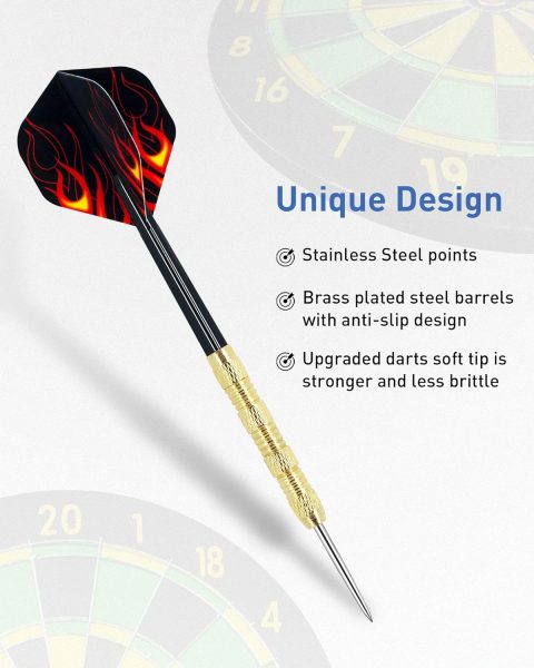 CIKKUE Steel Tip Darts, 18 Pack Premium Professional Dartboard Darts Metal Tip Set with 4 Extra Flights Flight Protectors Tools Men Gift