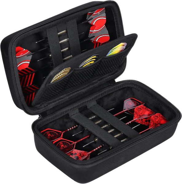 co2CREA Hard Case Compatible with Steel Tip or Soft Tip Darts, Holds 12 Darts and Extra Accessories, Built-In Storage Tubes and Pockets for Flights, Tips, Shafts
