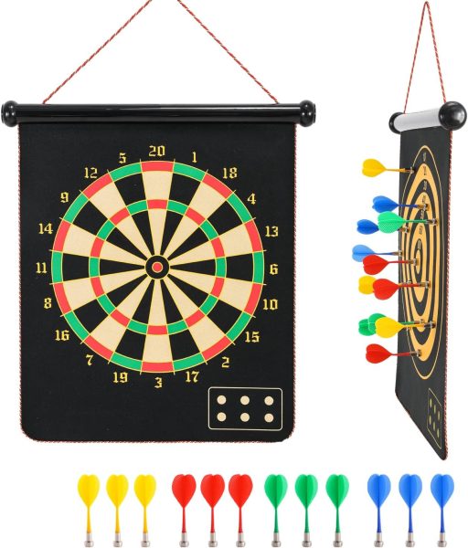 CX L SUM Magnetic Dart Board, Indoor Outdoor Dart Games for Kids with 12pcs Magnetic Darts, Safety Toy Games, Rollup Double Sided Board Game Set for Gifts