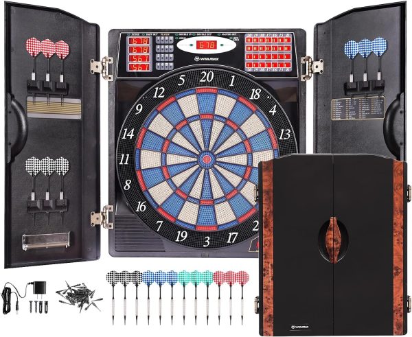 Electronic Dart Board LED Electric Digital Dart Boards for Adults with Cabinet,up to 16 Players, 38 Games and 211 Variations with 12 Soft Tip Dartboard Set