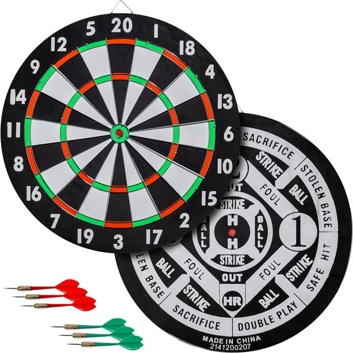 franklin sports paper dartboard set double sided 17 wound paper dartboard with darts included traditional and baseball d 1