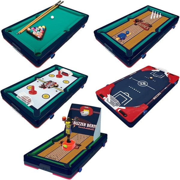 Franklin Sports Table Top Sports Game Set - 5-in-1 Sports Center Indoor Sports Games - Tabletop Soccer, Basketball, Hockey, Bowling + Pool