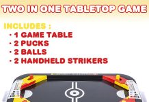 gamie 2 in 1 sports tabletop game for kids soccer and hockey table game for indoor fun includes pucks balls and strikers 3