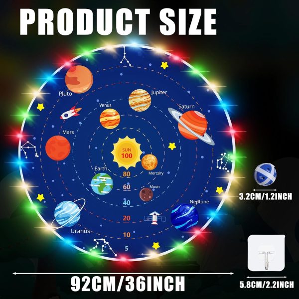 Glimin 36 Inch Large LED Dart Board Double Sided Dartboard with 20 LED Sticky Balls Planet Giant Dartboard Shooting Toys Indoor Outdoor Sport Toys Dartboards Party Play Game Toys Birthday Gifts