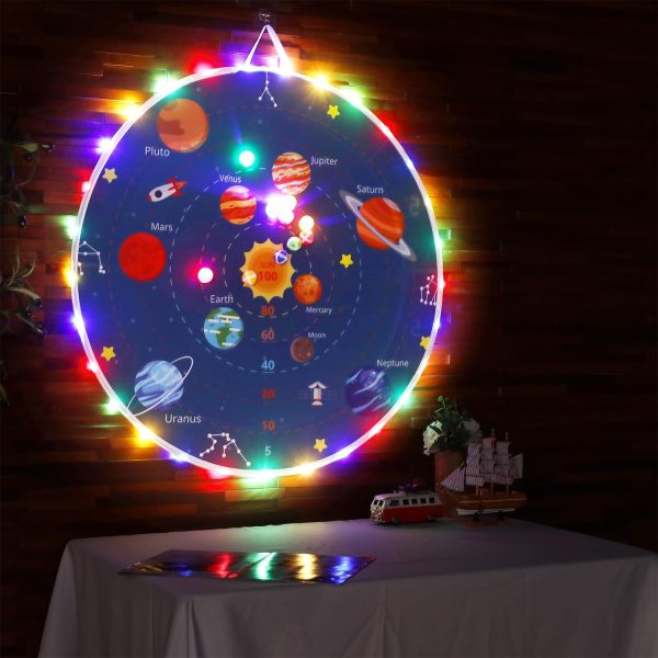 Glimin 36 Inch Large LED Dart Board Double Sided Dartboard with 20 LED Sticky Balls Planet Giant Dartboard Shooting Toys Indoor Outdoor Sport Toys Dartboards Party Play Game Toys Birthday Gifts